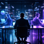 A professional managing a team of autonomous AI Agents in a futuristic office setting.