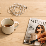 Flat lay of 5 items being removed from a floor as part of the 5 Item Rule to Declutter daily habit.