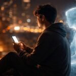 A person interacting with an AI Companion on a smartphone, illustrating digital relationships.
