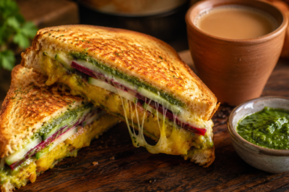 A perfectly crispy, street-style sandwich made using an authentic Bombay Masala Toast Recipe.