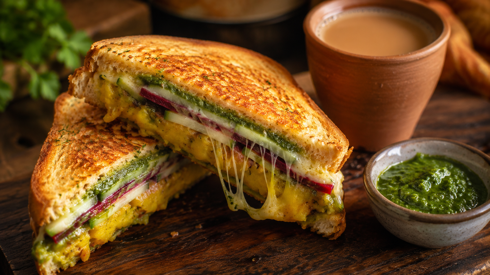 A perfectly crispy, street-style sandwich made using an authentic Bombay Masala Toast Recipe.